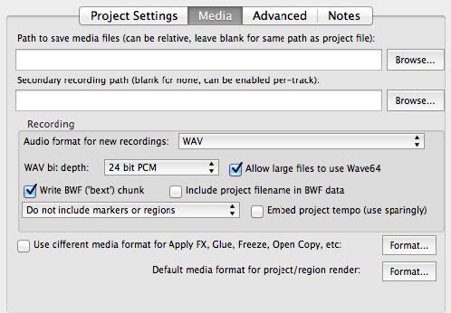 Bit depth in Reaper project settings