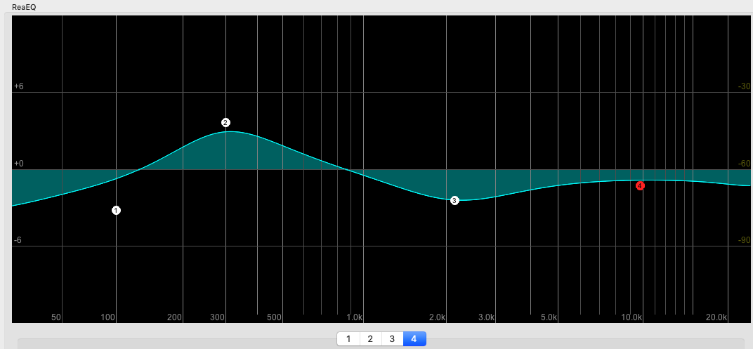A screenshot of a Reaper interface for a bank of filters (an "EQ")