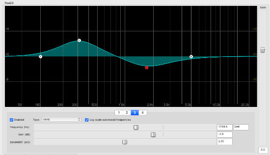 Screenshot of filter interface from Reaper software: numbers and sliders are prominent