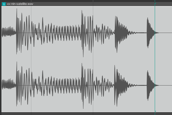 A screenshot from the Reaper DAW showing two squiggly lines visualizing a stereo sound signal.