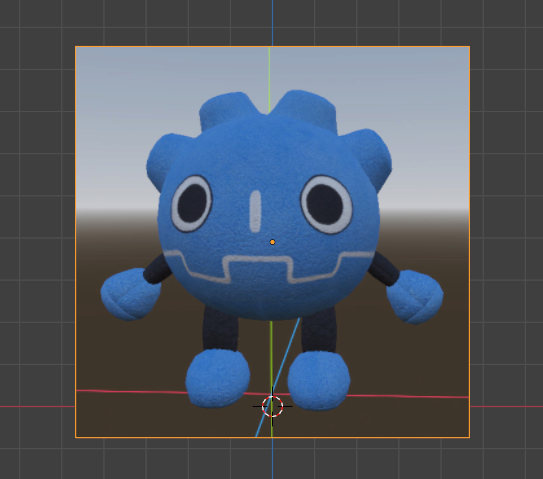 CC0 Godot plushy image as a reference image in Blender, sized to less than a metre, centred on X axis, and standing on XY plane